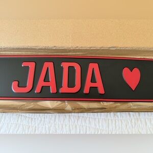 European Custom Car Tag  with name “ JADA” and a Heart